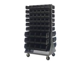 MOBILE DOUBLE SIDED RACK 96 BINS BLACK