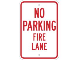NO PARKING Fire Lane Sign, 18" H x 12" W x .035" D, Red on White