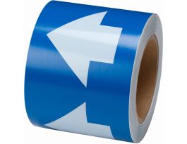 Directional Flow Arrow Tape for Pipe Marking - Roll Form, Vinyl, White on Blue, 4" x 30 Yd