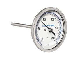 Industrial Silicone Filled  Bimetal Thermometer, 3 Dial, Back Connection, 4 Stem, 0/250F & -20/120C