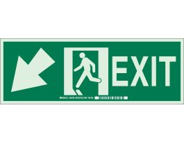 BradyGlo Exit Sign, 5" H x 14" W x 0.063" D, Diagonal Down/Left