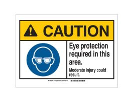 CAUTION Eye Protection Required In This Area. Moderate Injury Could Result. Sign, 10" H x 14" W x 0.006" D, Polyester