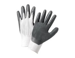 PosiGrip, White Polyester Knit Shell, Gray Nitrile Coated Palm , 8