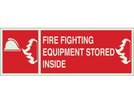 Fire Fighting Equipment Stored Inside Sign, 5" H x 14" W x 0.008" D, Red on Glow, Polyester