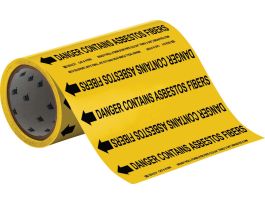 Pipe Marker: DANGER CONTAINS ASBESTOS FIBER, 30' H x 8" W, Roll of 30', Fits Pipes 2" Dia. or Smaller