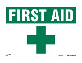 First Aid Sign, 7" H x 10" W x 0.008" D, Polyester