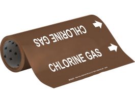 CHLORINE GAS Pipe Marker, 30' H x 12" W, Roll of 30', Fits Pipes, 2.5" Dia. Thru 6" Dia.