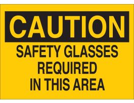 CAUTION Safety Glasses Required In This Area Sign, 10" H x 14" W x 0.035" D, Aluminum