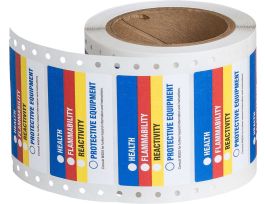 Small HMIG Labels (Reactivity), 1.87" H x 3" W, Black/Blue/Red/Yellow on White