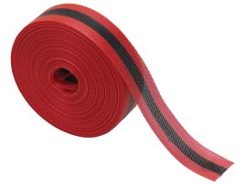 Outdoor Barricade Tape Roll - Woven Polypropylene, Horizontal Stripes, Black on Red, 2" x 200'