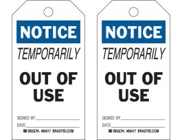 Safety Inspection Tag NOTICE Polyester 5.75 x 3  Black, Blue on White 10/PK