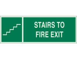 BradyGlo Stairs To Fire Exit Sign, 5" H x 14" W x 0.063" D, Green on Glow