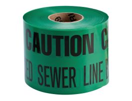 Identoline® Underground Tape Roll - Polyester-Encased Aluminum Foil, CAUTION BURIED SEWER LINE BELOW, Black on Green, 6" x 1000'