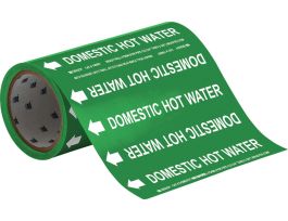 Domestic Hot Water Pipe Marker, 30' H x 8" W, Roll of 30', Fits Pipes 2" Dia. or Smaller