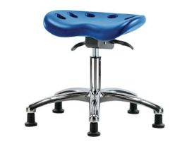 Sit-Stand Stool, Polyurethane, Bench Height, Blue, Chrome Casters, No Foot Ring