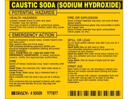 CAUSTIC SODA (SODIUM HYDROXIDE) Labels, 3.75" H x 4.5" W x 0.005" D, Black on Yellow