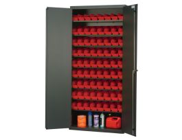 CABINET W/ 72 RED BINS STEEL 36X18X78IN