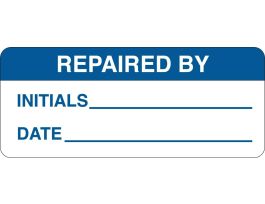 REPAIRED BY INITIALS: DATE: Write-on Inspection Labels, 0.625" H x 1.5" W x 0.0034" D, Blue on White