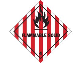 FLAMMABLE SOLID 4 Hazardous Material Shipping Labels, 4" H x 4" W x 0.004" D, Black/Red on White