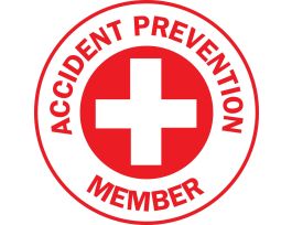 ACCIDENT PREVENTION MEMBER Hard Hat Labels, 2" Dia, Card of 4 Labels, Red on White