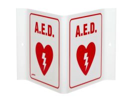 V Aed Sign, 6" H x 9" W x 4" D, Acrylic