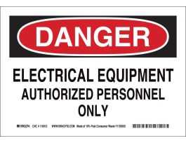 DANGER Electrical Equipment Authorized Personnel Only Sign, 10" H x 14" W x 0.055" D, Polypropylene