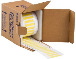 PermaSleeve Heat Shrink Wire and Cable Labels 3/16" Dia for 3" Core Printers - 1" Yellow Double-Sided