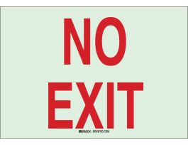 BradyGlo No Exit Sign, Red on Glow, 7" H x 10" W x 0.008" D