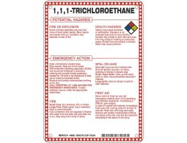 1, 1, 1, Trichloroethane Potential Hazards Sign, 10" H x 7" W x 0.1" D, Black/Blue/Red/Yellow on White