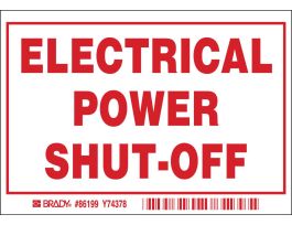 ELECTRICAL POWER SHUT-OFF Labels, 3.5" H x 5" W x 0.006" D, Red on White