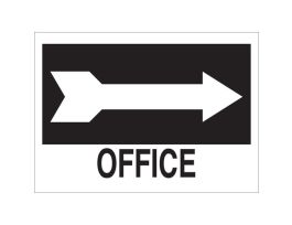 Office Sign, 10" H x 14" W x 0.06" D, Polystyrene, Arrow Direction: Right