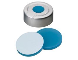 Aluminum Crimp Cap, 20 mm Dia., Pressure Release, UltraClean Blue Transparent Silicone/PTFE Septum; 1000/pk