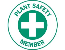 PLANT SAFETY MEMBER Hard Hat Labels, 2" Dia, Card of 4 Labels, Green on White