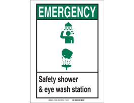 EMERGENCY Safety Shower & Eye Wash Station Sign, 10" H x 7" W x 0.035" D, Aluminum