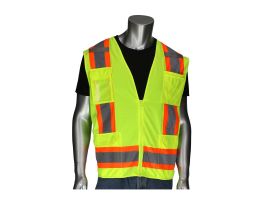 Type R Class 2 Mesh/Solid Vest w/D- Ring & ID, 11 Pockets, Two Tone