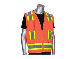Class 2 Mesh Vest, Zipper, 11 Pockets, Mic Tab, Two Tone Tape