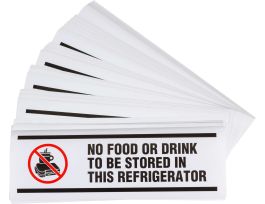 Haz-Warning No Food/Drink No Food Or Drink To Be Stored In This Refrigerator Sign, 3.5" H x 10" W, Vinyl