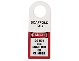 SCAFFOLD TAG Holder, DANGER DO NOT USE SCAFFOLD OR CLIMBER, 12" H x 4.5" W, Black/Red on White
