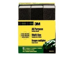 3M™ General Purpose Sanding Sponge 907NA-3P-CC, 3 3/4 in x 2 5/8 in x 1 in, Dual Grit, Extra Fine/Fine, 3 spgs/pack, 6 pks/cs