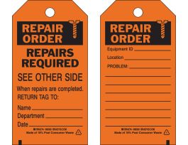 Repair Tag REPAIR ORDER Heavy Duty Polyester 5.75 x 3  Black on Orange 10/PK