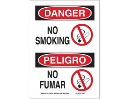 Bilingual DANGER No Smoking Sign, 20" H x 14" W x 0.1" D, Fiberglass