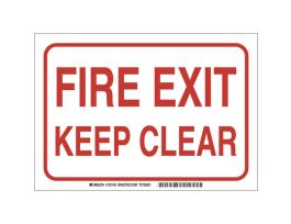 Fire Exit Keep Clear Sign, 10" H x 14" W x 0.035" D, Red on White, Aluminum
