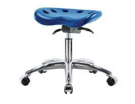 Sit-Stand Stool, Polyurethane, Desk Height, Blue, Chrome Casters