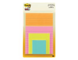 Post-it® Super Sticky Notes 4622-SSMIA, Multi Sizes, Supernova Neons Collection, 4 Pads/Pack, 45 Sheets/Pad