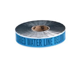 Identoline® Underground Tape Roll - Polyester-Encased Aluminum Foil, CAUTION BURIED WATER LINE BELOW, Black on Blue, 2" x 1000'