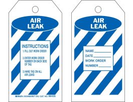Equipment Status Tag AIR LEAK Paper 7x4 Blue on White 100/PK