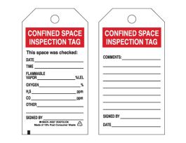 Safety Tag CONFINED SPACE INSPECTION TAG Polyester 5.75 x 3  BK/RD/WH 25/PK