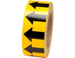 Directional Flow Arrow Tape for Pipe Marking - Roll Form,  Vinyl, Black on Yellow, 2" x 30 Yd