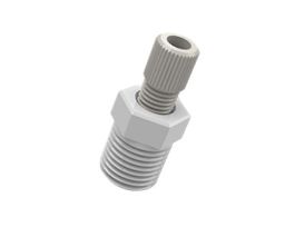 Tubing Adapter, 3/16" OD x 1/4" NPT(M), White POM Nut, Blue ETFE Ferrule; 1/EA