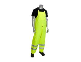 Class E Rain Bib Pant, W/B PU Ctd, High Back with Sus., 2in. Tape